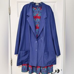 Womens Vintage Koret Mixed Print Plus Size 3 Piece Skirt Set Keyhole Back 2X/18W